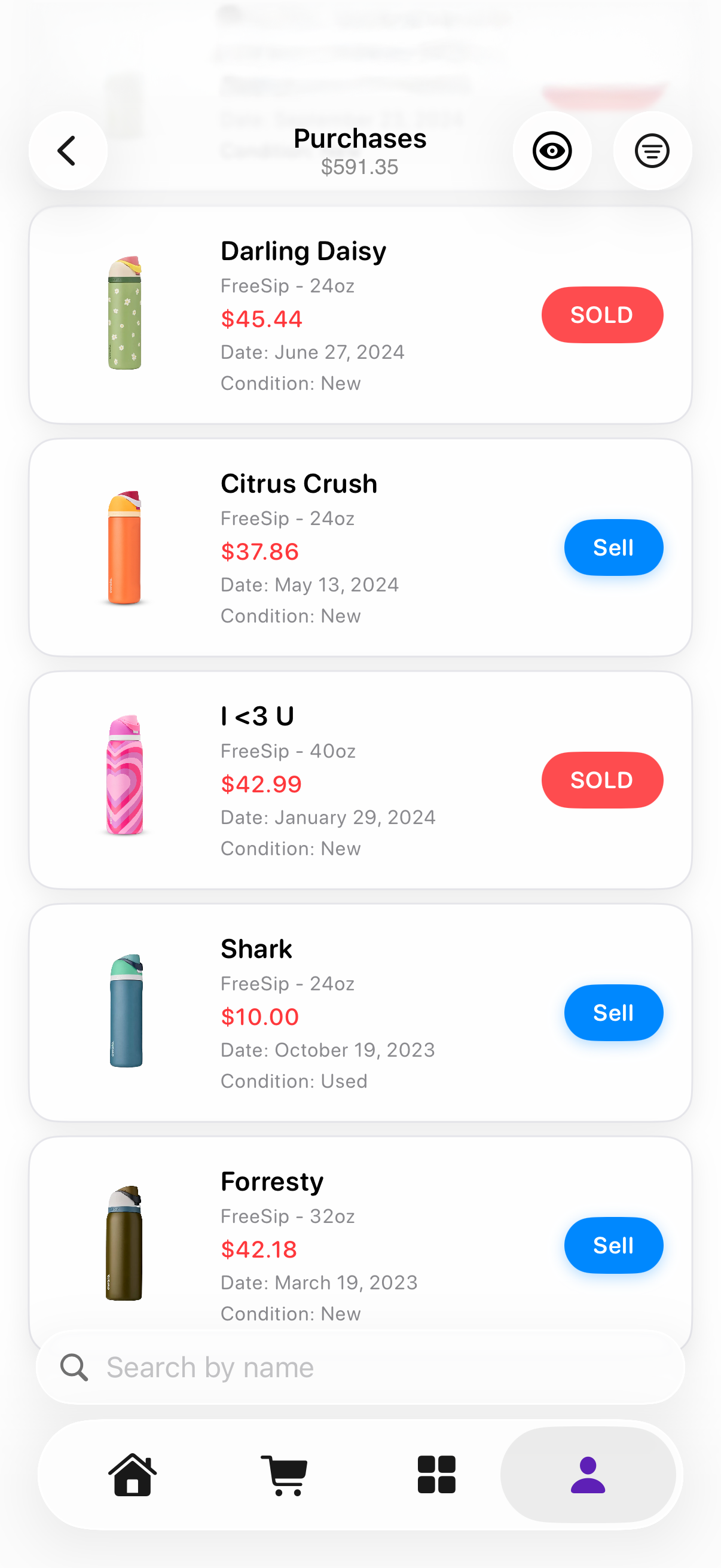 Collection tracking and history screen