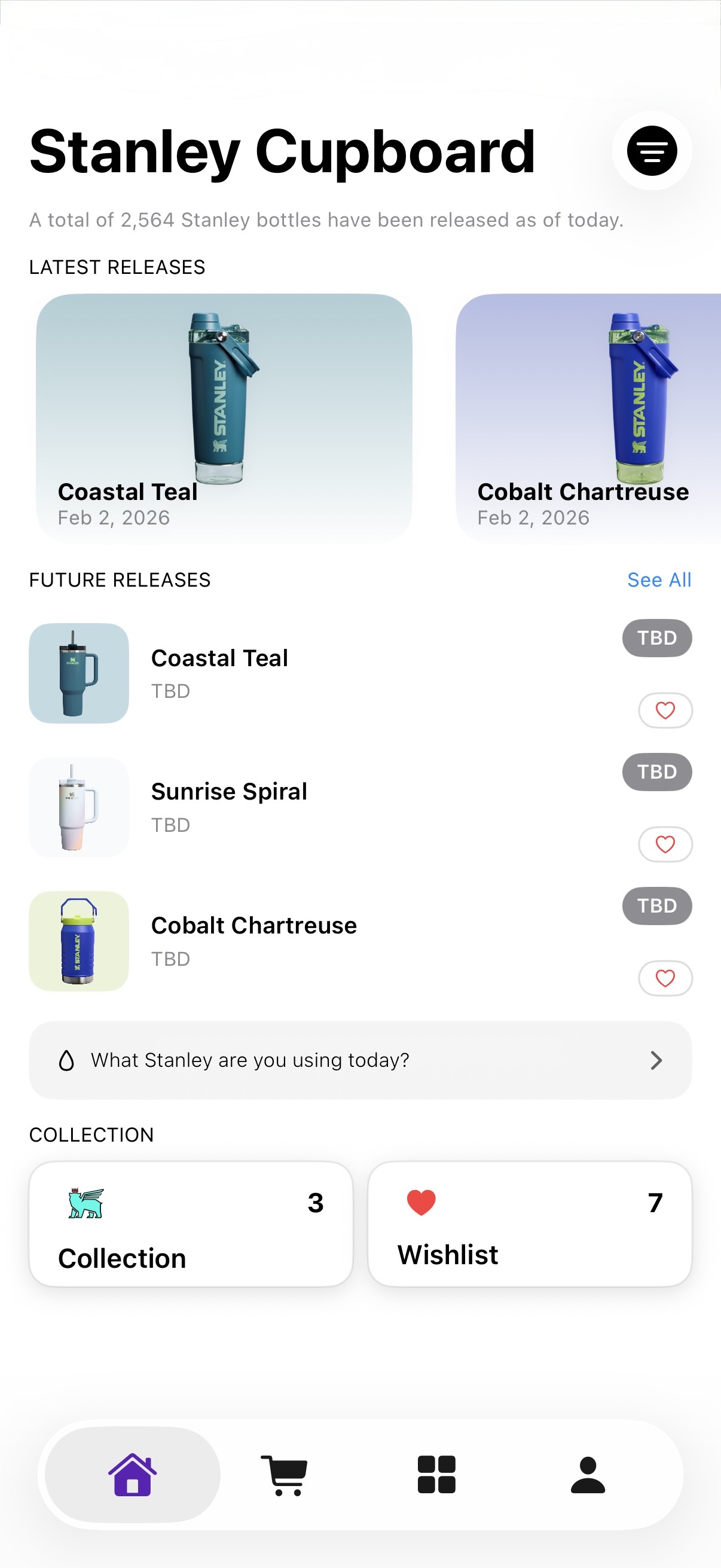 The Cupboard app showing a cup collection